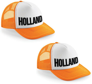 Bellatio Decorations 2x stuks oranje/ wit Holland zwarte letters snapback cap/ truckers pet dames en heren - Koningsdag/
