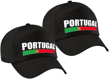 Bellatio Decorations 2x stuks Portugal supporters pet zwart voor dames en heren - Portugal landen baseball cap - supporter kleding