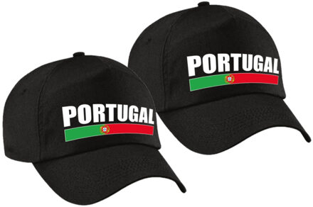 Bellatio Decorations 2x stuks Portugal supporters pet zwart voor jongens en meisjes - Portugal landen baseball cap - supporter accessoire