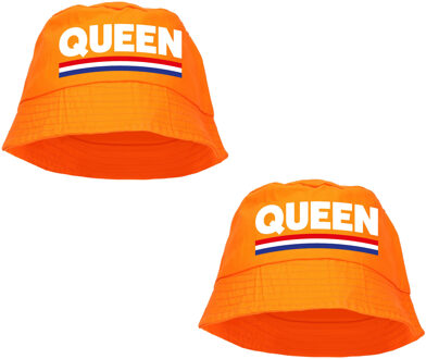 Bellatio Decorations 2x stuks queen bucket hat / zonnehoedje oranje voor Koningsdag/ EK/ WK