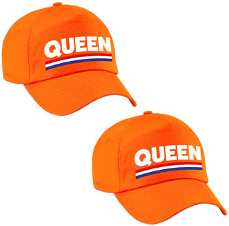 Bellatio Decorations 2x stuks queen pet / cap oranje voor Koningsdag/ EK/ WK