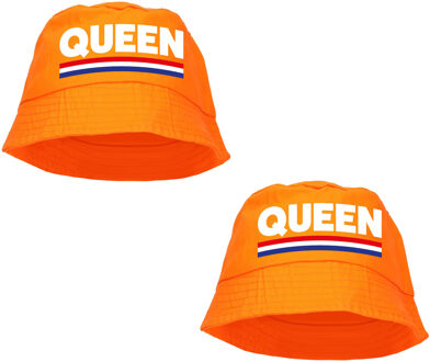 Bellatio Decorations 2x stuks queen vissershoedje / bucket hat oranje voor EK/ WK/ Holland fans