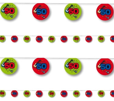 Bellatio Decorations 2x stuks slingers 50 jaar geworden groen/oranje 350 cm