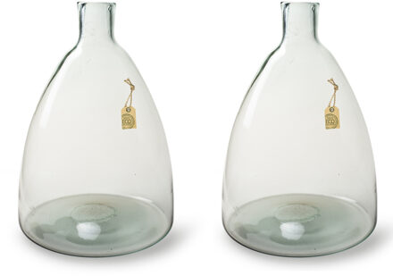 Bellatio Decorations 2x stuks transparante Eco vaas/vazen met hals van glas 36 cm hoog x 24 cm breed aan onderkant. Boeket of losse bloemen