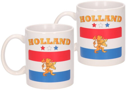 Bellatio Decorations 2x stuks vlag Nederland beker 300 ml - feest mokken Multikleur