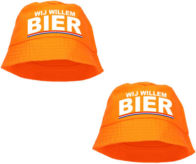 Bellatio Decorations 2x stuks wij Willem BIER bucket hat / zonnehoedje oranje voor Koningsdag/ EK/ WK