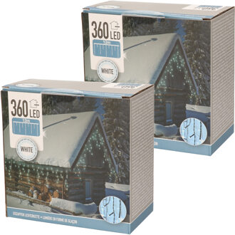 Bellatio Decorations 2x verpakkingen Ijspegel verlichting wit buiten 360 lampjes - binnen en buiten geschikt - 12 meter