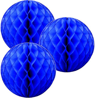 Bellatio Decorations 3 blauwe papieren kerstballen 10 cm - Feestdecoratievoorwerp