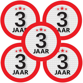 Bellatio Decorations 3 jaar leeftijd sticker - 10x - rond - Dia 9 cm - 3 jaar verjaardag - jubileum - leeftijd versiering
