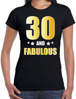 Bellatio Decorations 30 and fabulous verjaardag cadeau t-shirt / shirt - zwart - gouden en witte letters - voor dames - 30 jaar verjaardag kado shirt / outfit M
