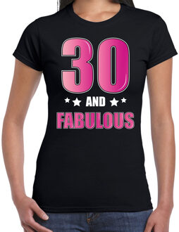 Bellatio Decorations 30 and fabulous verjaardag cadeau t-shirt / shirt - zwart met roze en witte letters - voor dames - 30ste verjaardag kado shirt / outfit 2XL