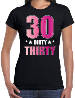 Bellatio Decorations 30 dirty thirty verjaardag cadeau t-shirt / shirt - zwart met roze en witte letters - voor dames - 30 verjaardag kado shirt / outfit 2XL