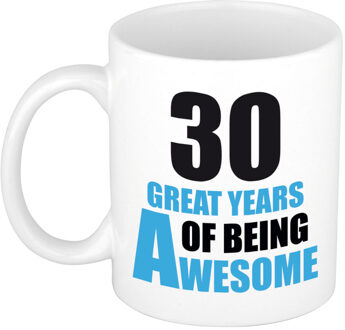 Bellatio Decorations 30 great years of being awesome cadeau mok / beker wit en blauw- verjaardagscadeau - feest mokken