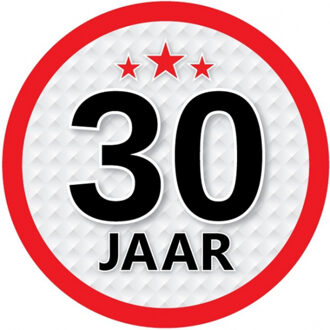 Bellatio Decorations 30 jaar leeftijd sticker rond 15 cm - 30 jaar verjaardag/jubileum versiering