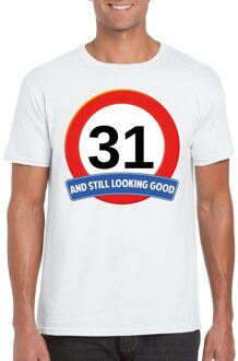 Bellatio Decorations 31 jaar and still looking good - t-shirt verkeersbord print - wit - heren - verjaardag
