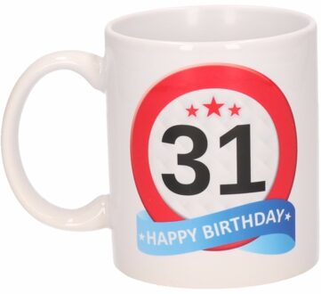 Bellatio Decorations 31 jaar Verjaardag koffiemok - cadeau beker - stopbord print - 300 ml - keramiek - wit