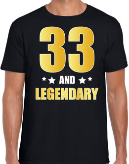 Bellatio Decorations 33 and legendary verjaardag cadeau t-shirt / shirt - zwart - gouden en witte letters - voor heren - 33 jaar verjaardag kado shirt / outfit 2XL