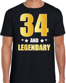 Bellatio Decorations 34 and legendary verjaardag cadeau t-shirt / shirt - zwart - gouden en witte letters - voor heren - 34 jaar verjaardag kado shirt / outfit 2XL