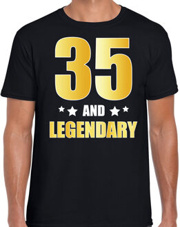 Bellatio Decorations 35 and legendary verjaardag cadeau t-shirt / shirt - zwart - gouden en witte letters - voor heren - 35 jaar verjaardag kado shirt / outfit L