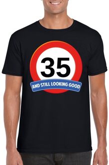 Bellatio Decorations 35 jaar and still looking good - t-shirt verkeersbord print - zwart - heren - verjaardag