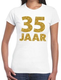 Bellatio Decorations 35 jaar goud glitter verjaardag/jubileum kado shirt wit dames L