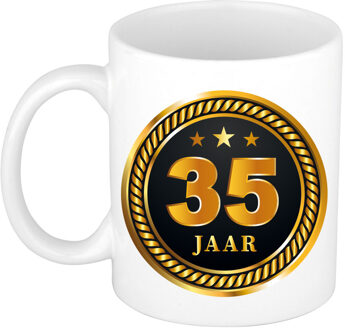 Bellatio Decorations 35 jaar jubileum/ verjaardag cadeau beker met zwart/ gouden medaille - feest mokken Multikleur