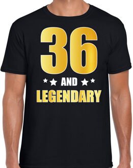 Bellatio Decorations 36 and legendary verjaardag cadeau t-shirt / shirt - zwart - gouden en witte letters - voor heren - 36 jaar verjaardag kado shirt / outfit 2XL