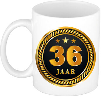 Bellatio Decorations 36 jaar thema koffiemok Medaille - jubileum - verjaardag - zwart met goud - Cadeau beker
