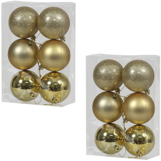 Bellatio Decorations 36x Gouden kunststof kerstballen 8 cm - Glans/mat/glitter - Onbreekbare plastic kerstballen goud