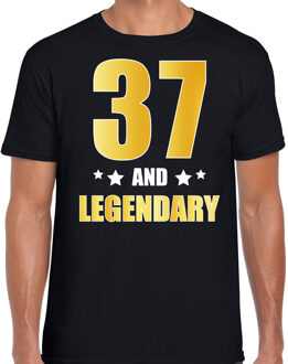 Bellatio Decorations 37 and legendary verjaardag cadeau t-shirt / shirt - zwart - gouden en witte letters - voor heren - 37 jaar verjaardag kado shirt / outfit L