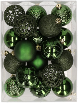 Bellatio Decorations 37x stuks kunststof kerstballen donkergroen 6 cm glans/mat/glitter mix - Kerstbal