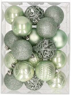 Bellatio Decorations 37x stuks kunststof kerstballen eucalyptus groen 6 cm