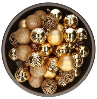 Bellatio Decorations 37x stuks kunststof kerstballen goud 6 cm glans/mat/glitter mix - Kerstbal Goudkleurig