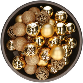 Bellatio Decorations 37x stuks kunststof kerstballen goud 6 cm glans/mat/glitter mix
