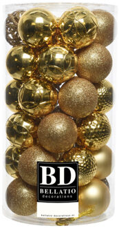 Bellatio Decorations 37x stuks kunststof kerstballen goud 6 cm inclusief kerstbalhaakjes - Kerstbal Goudkleurig