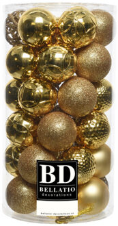 Bellatio Decorations 37x stuks kunststof kerstballen goud 6 cm inclusief kerstbalhaakjes