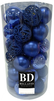 Bellatio Decorations 37x stuks kunststof kerstballen kobalt blauw 6 cm inclusief kerstbalhaakjes - Kerstbal