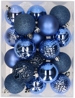 Bellatio Decorations 37x stuks kunststof kerstballen konings blauw 6 cm