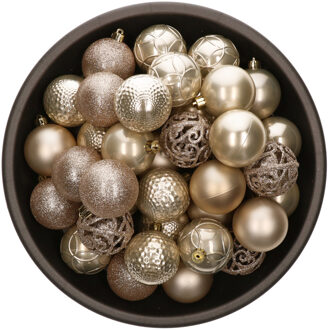 Bellatio Decorations 37x stuks kunststof kerstballen licht beige 6 cm glans/mat/glitter mix - Kerstbal