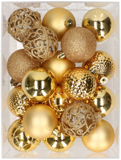 Bellatio Decorations 37x stuks kunststof kerstballen licht goud 6 cm