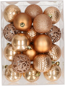 Bellatio Decorations 37x stuks kunststof kerstballen lichtbruin 6 cm glans/mat/glitter mix - Kerstbal