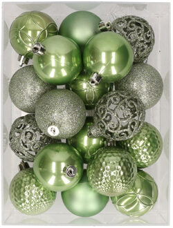 Bellatio Decorations 37x stuks kunststof kerstballen lichtgroen 6 cm glans/mat/glitter mix - Kerstbal