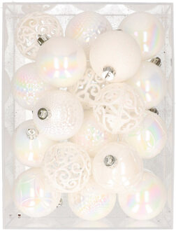 Bellatio Decorations 37x stuks kunststof kerstballen parelmoer wit 6 cm glans/mat/glitter mix - Kerstbal