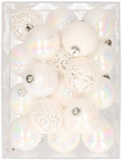 Bellatio Decorations 37x stuks kunststof kerstballen parelmoer wit 6 cm glans/mat/glitter mix