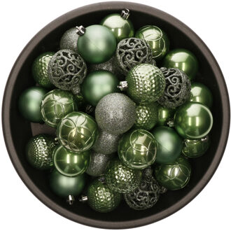 Bellatio Decorations 37x stuks kunststof kerstballen salie groen 6 cm glans/mat/glitter mix