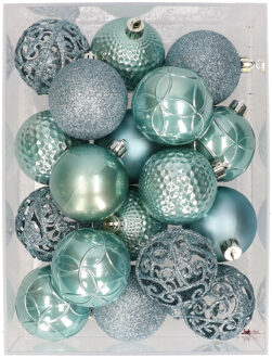 Bellatio Decorations 37x stuks kunststof kerstballen spa blauw 6 cm - Kerstbal