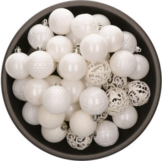Bellatio Decorations 37x stuks kunststof kerstballen wit 6 cm glans/mat/glitter mix