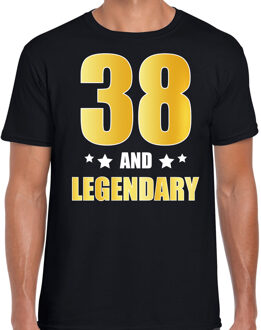 Bellatio Decorations 38 and legendary verjaardag cadeau t-shirt / shirt - zwart - gouden en witte letters - voor heren - 38 jaar verjaardag kado shirt / outfit 2XL