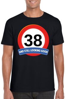 Bellatio Decorations 38 jaar and still looking good - t-shirt verkeersbord print - zwart - heren - verjaardag