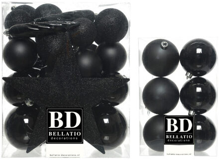 Bellatio Decorations 39x stuks kunststof kerstballen met ster piek zwart mix